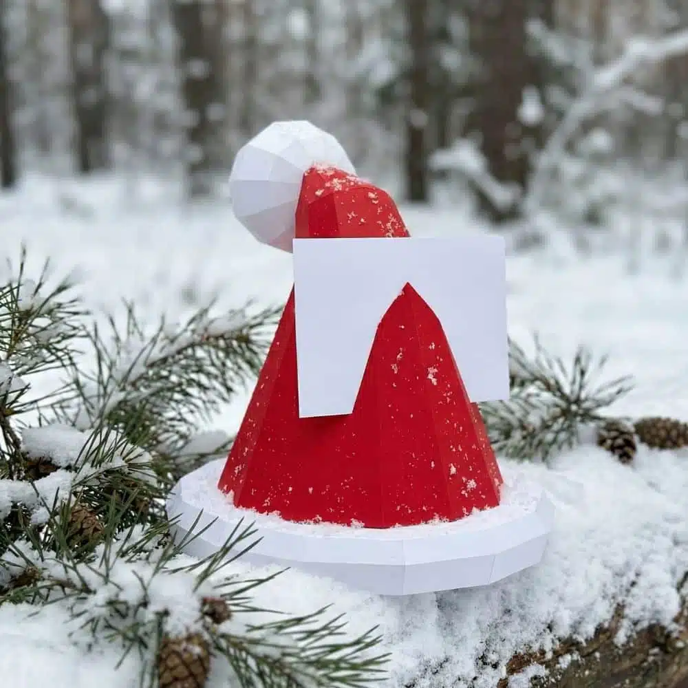Chapeau du père Noël en Papercraft 3D, vue 3