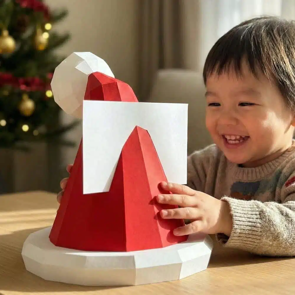 Gorro de Papá Noel en papercraft 3D