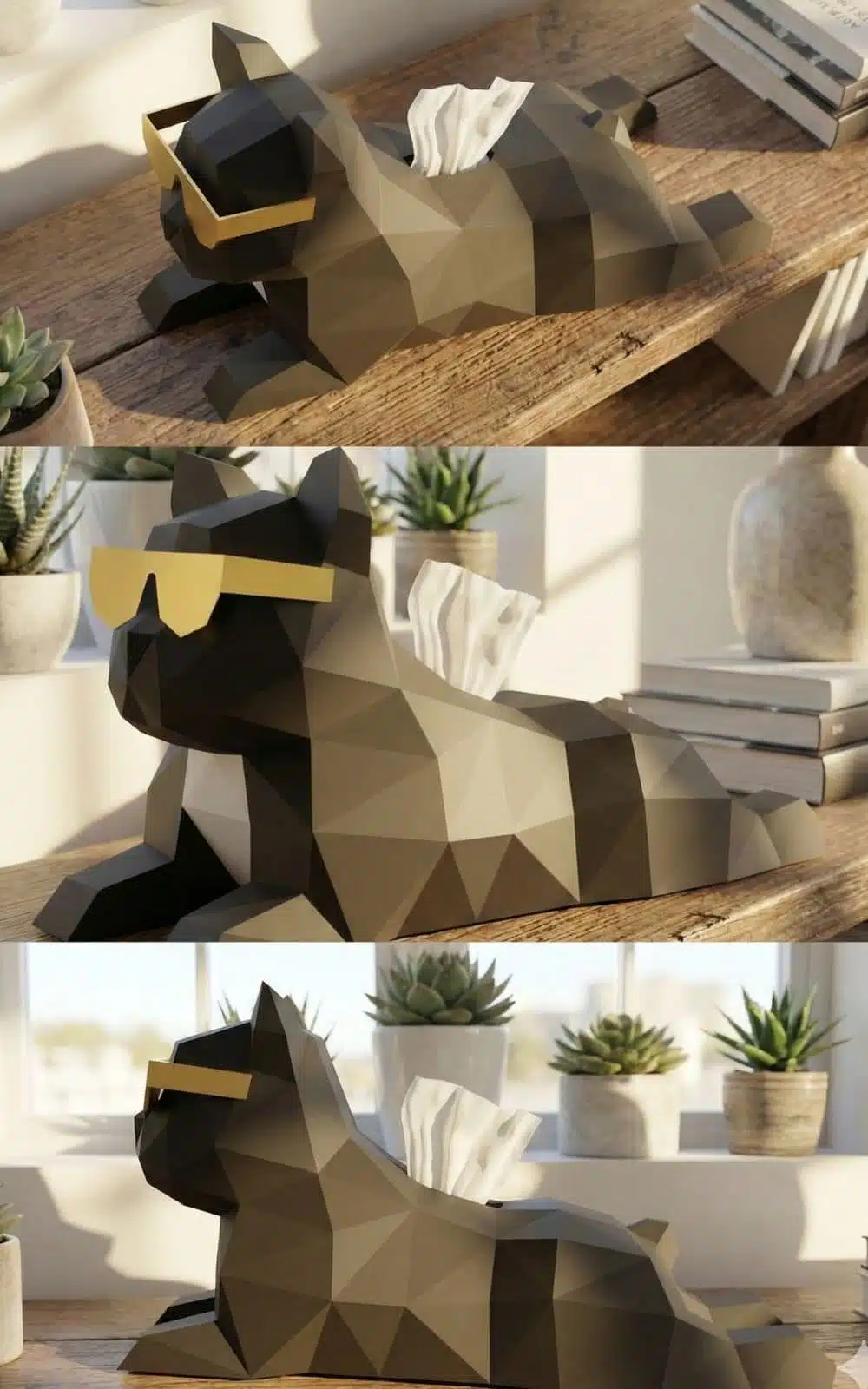 Bulldog doos voor zakdoeken papercraft 3D, weergave 4