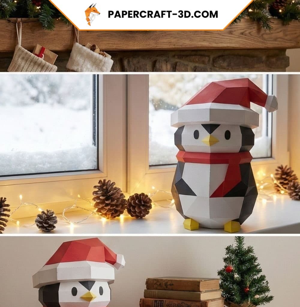 Pingouin de Noël papercraft 3D
