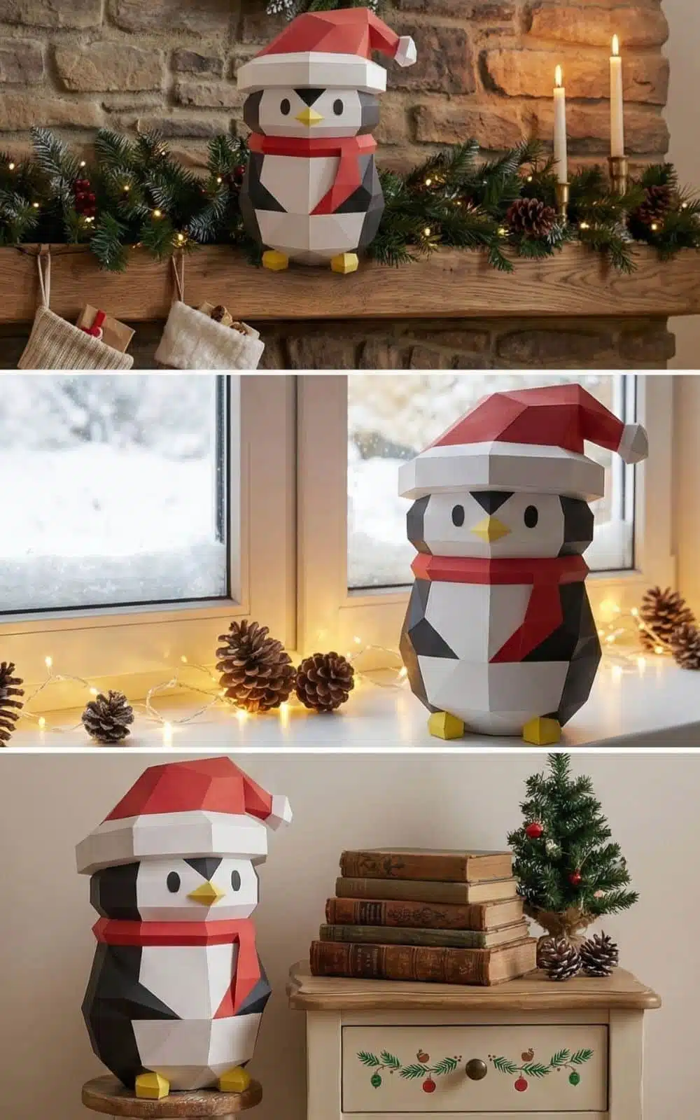 Pingouin de Noël papercraft 3D, vue 3