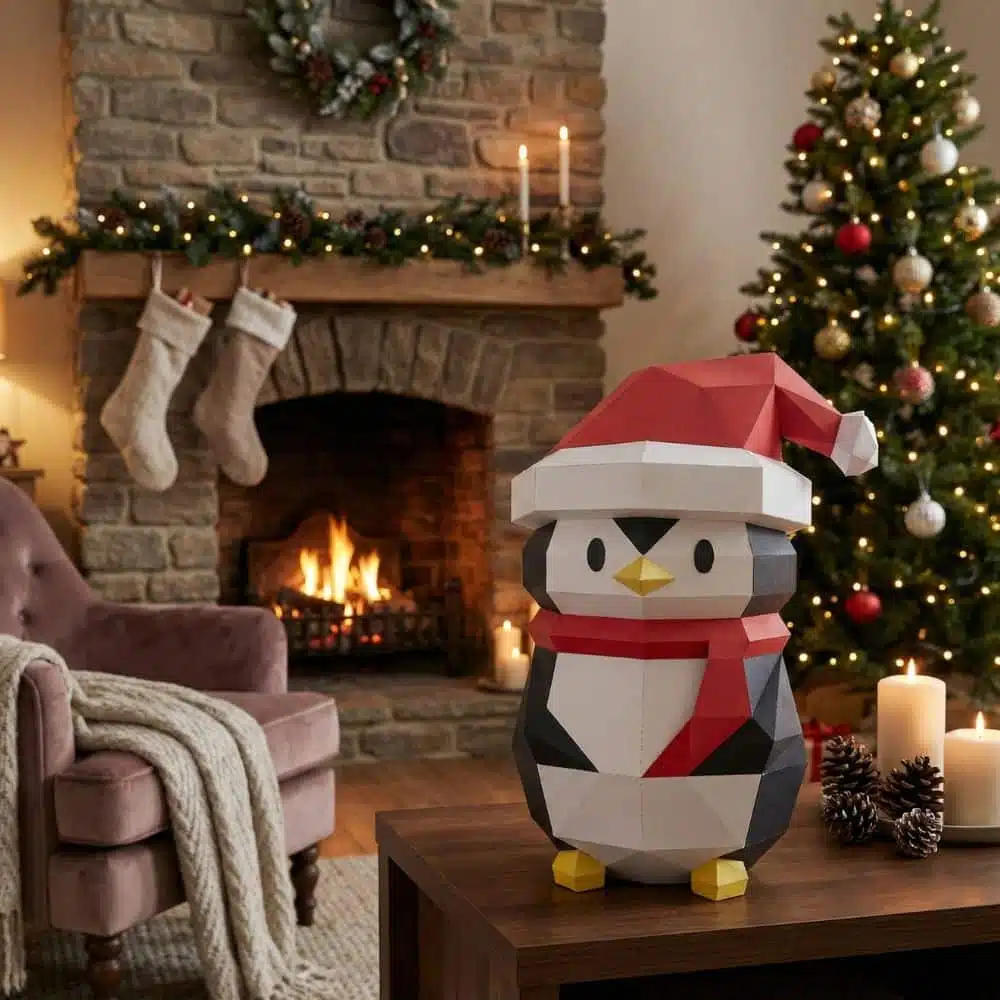 Pingouin de Noël papercraft 3D, vue 4