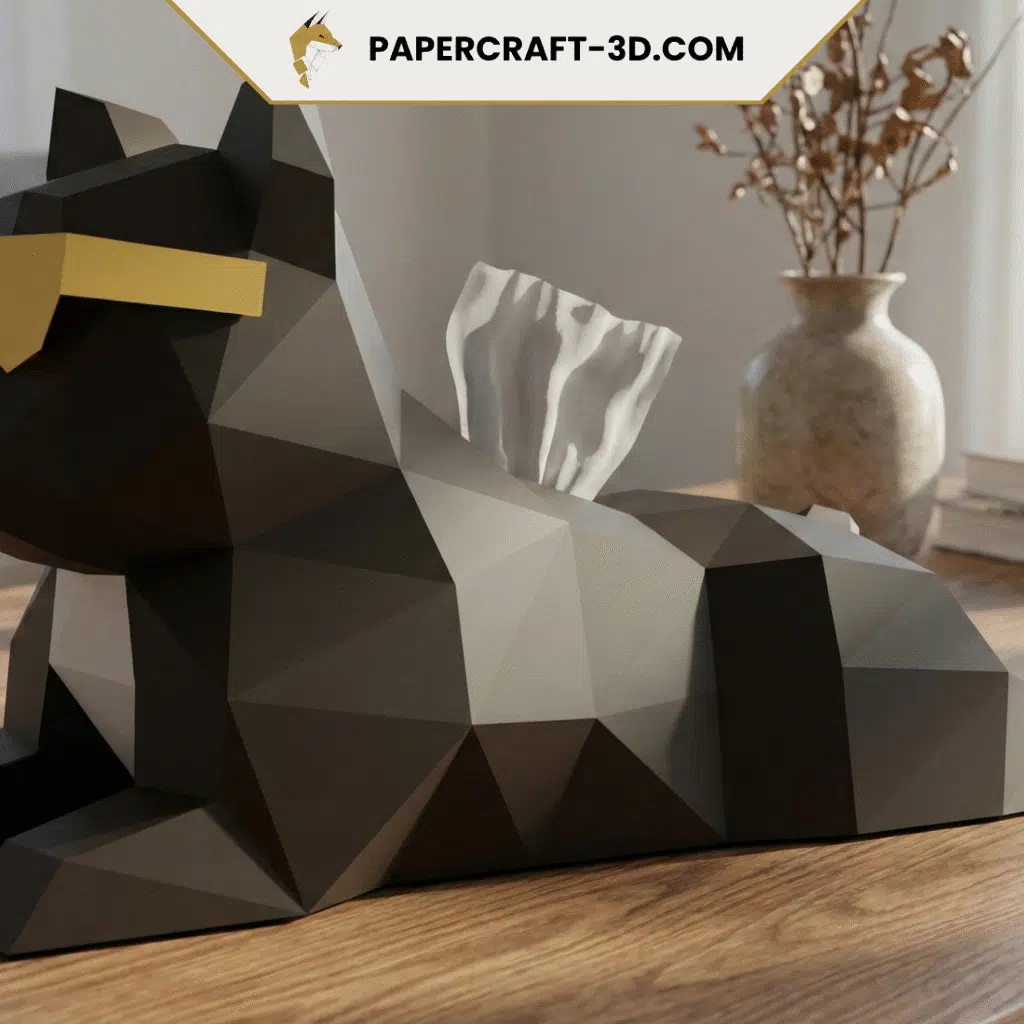 Chien bulddog boite de mouchoir papercraft 3D
