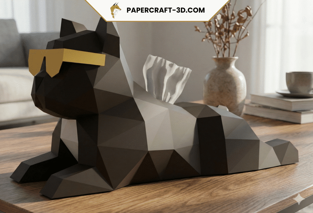 Chien bulddog boite de mouchoir papercraft 3D