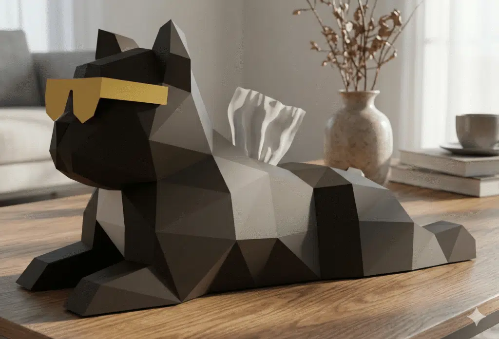 Bulldog doos voor zakdoeken papercraft 3D, weergave 3