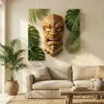Masque totem africain couleur marron, vue 3
