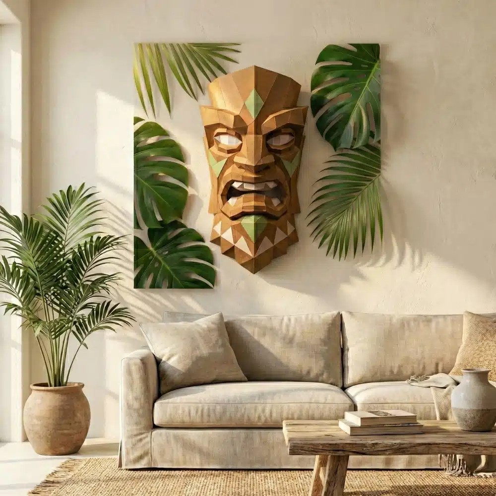 Masque totem africain couleur marron, vue 3