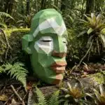 Groen Afrikaans masker papercraft 3D, weergave 3