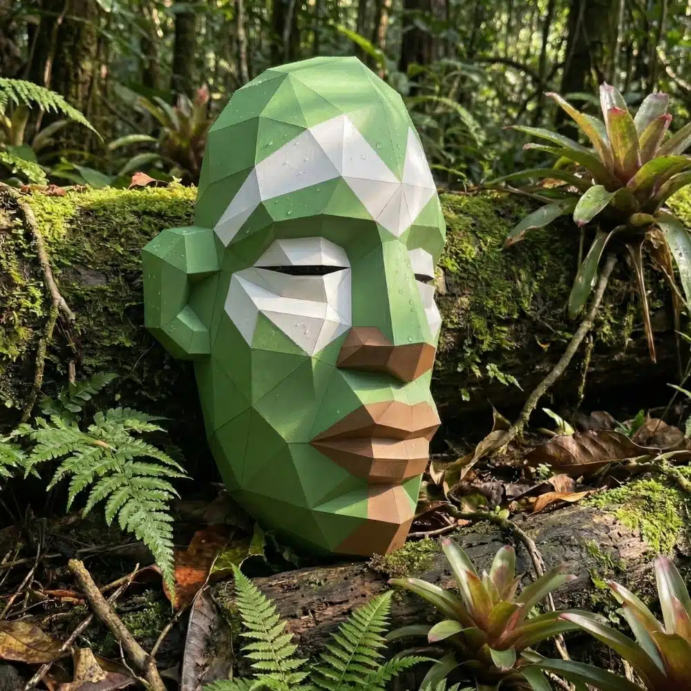 Groen Afrikaans masker papercraft 3D, weergave 3