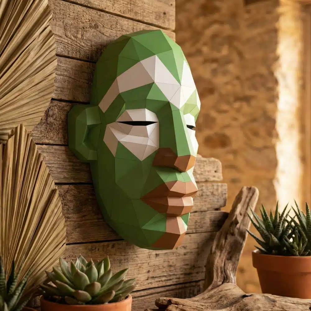 Masque africain vert papercraft 3D