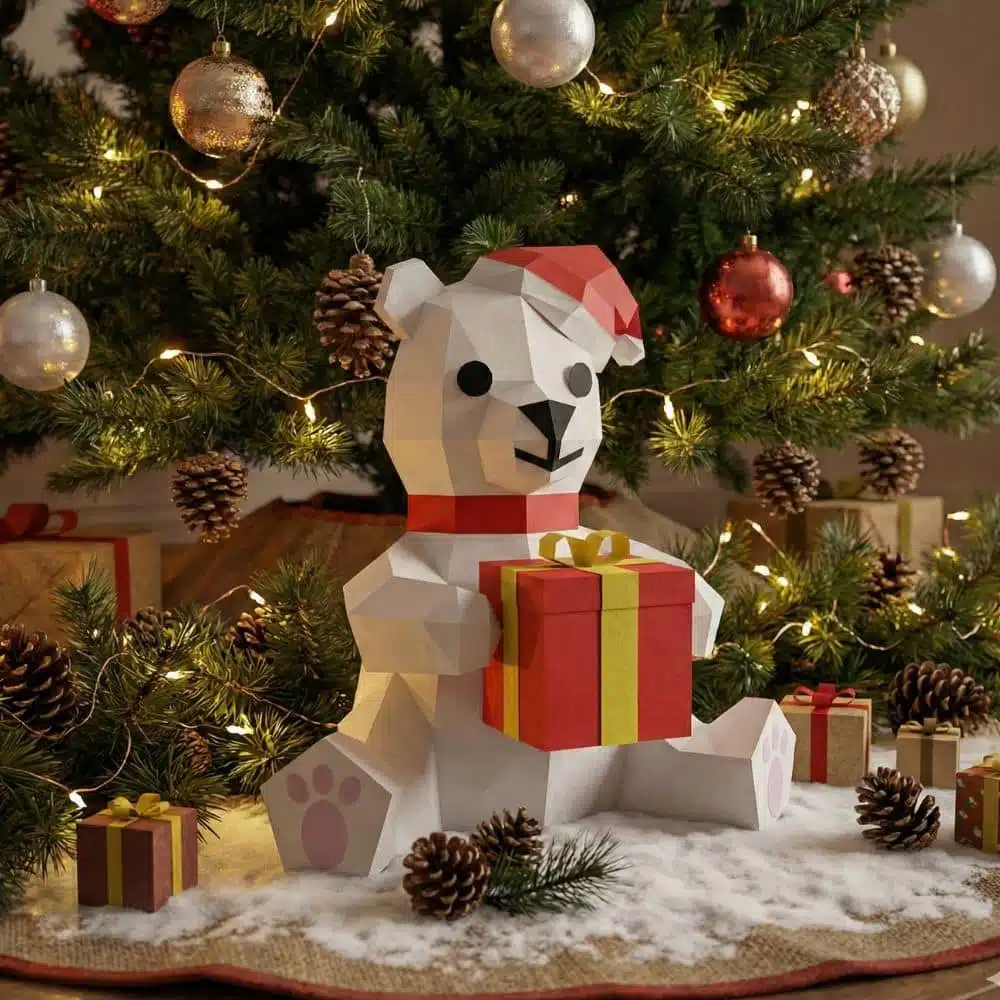 Ours de noël papercraft 3D, vue 3