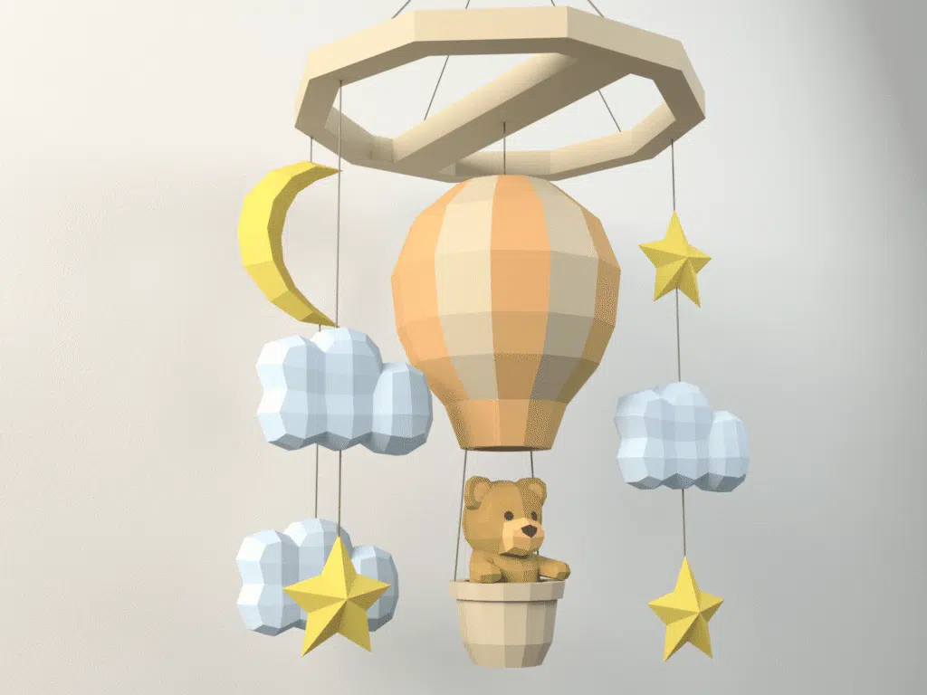 Mobile van babyberen in 3D papercraft, weergave 3