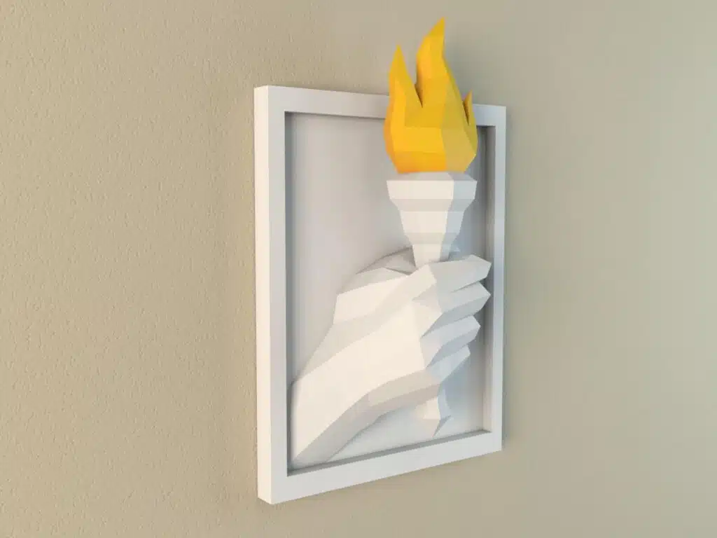 Olympische vlam in papercraft 3D, weergave 3