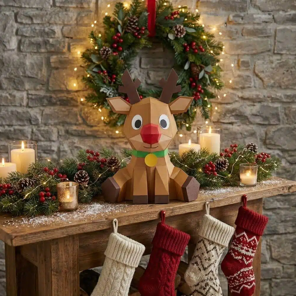 Rena de Natal em papercraft 3D