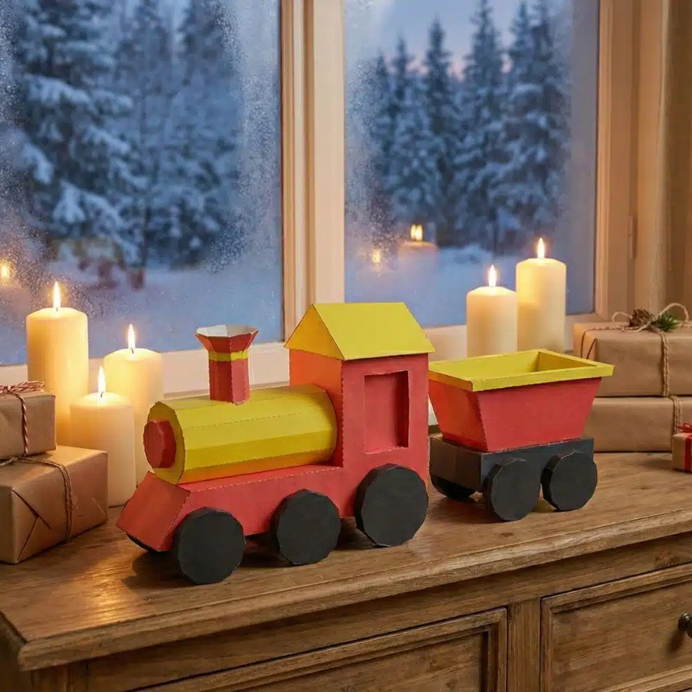 3D-Weihnachtszug aus Papier zum Basteln