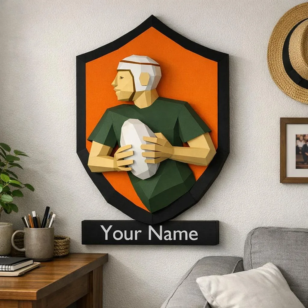 3D Papercraft Rugby Wall Crest