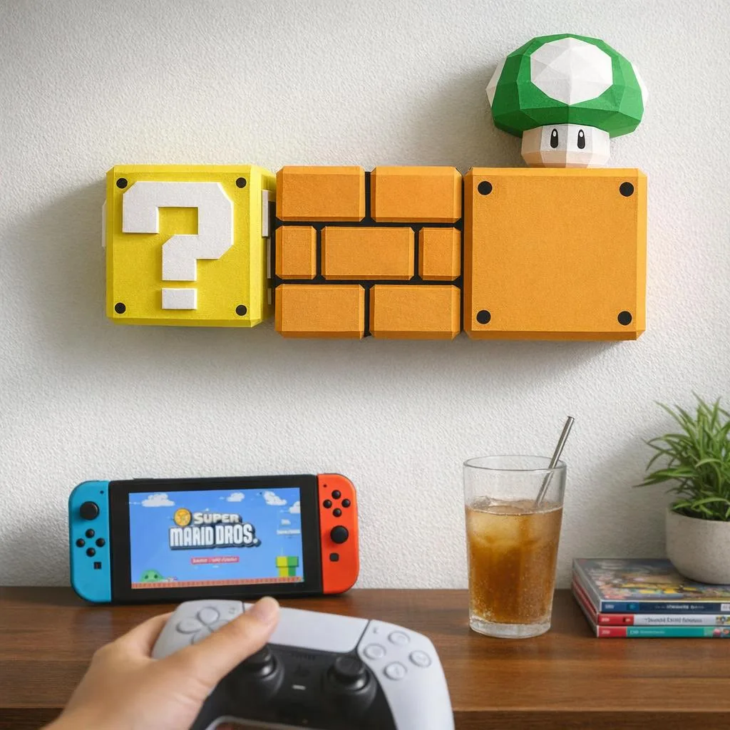 Blocchi retro gaming di Mario in papercraft 3D