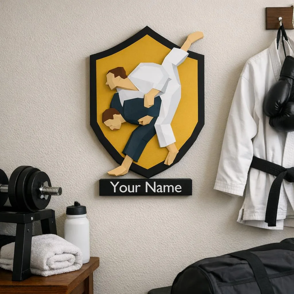 3D‑Papercraft‑Judo‑Wandbild