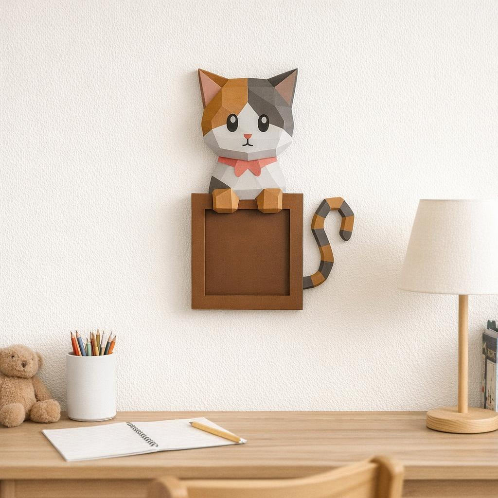 Cadre photo d'un chat en papercraft 3D