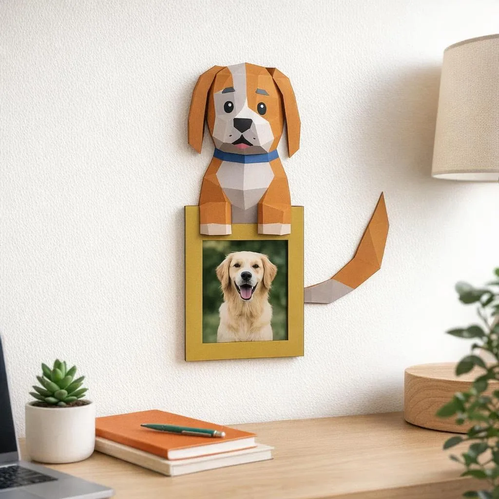 Moldura de foto de cachorro em papercraft 3D