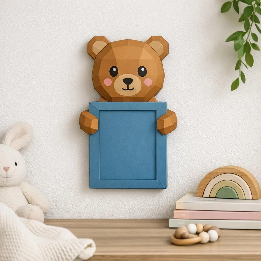 Porta-retrato de ursinho em papercraft 3D