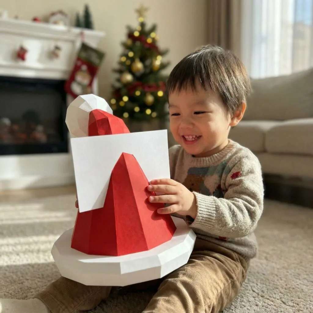 Gorro de Papá Noel en papercraft 3D