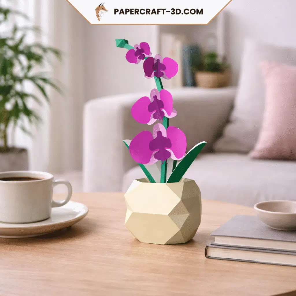 Pot avec Orchidée en papercraft 3D