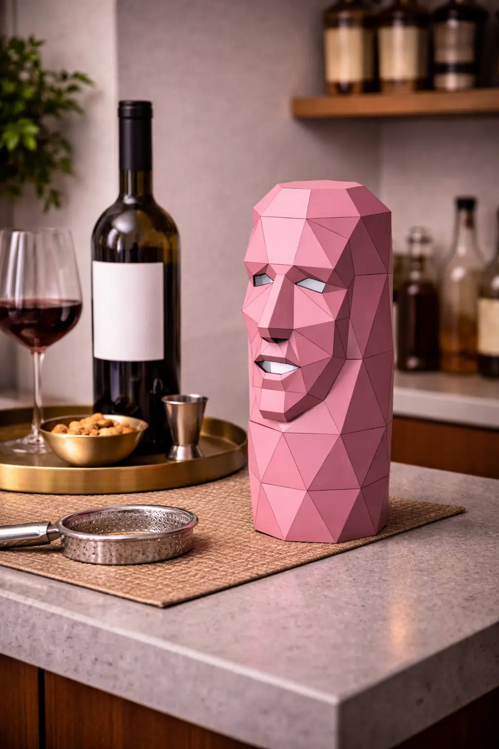 Porte bouteille de vin en forme de visage en papercraft 3D Porte bouteille de vin en forme de visage en papercraft 3D
