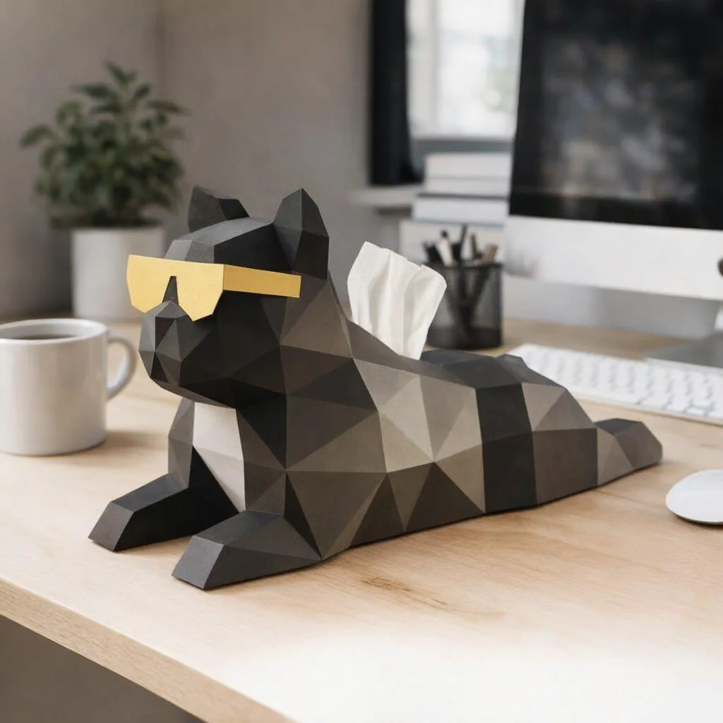 Perro bulldog caja de pañuelos papercraft 3D