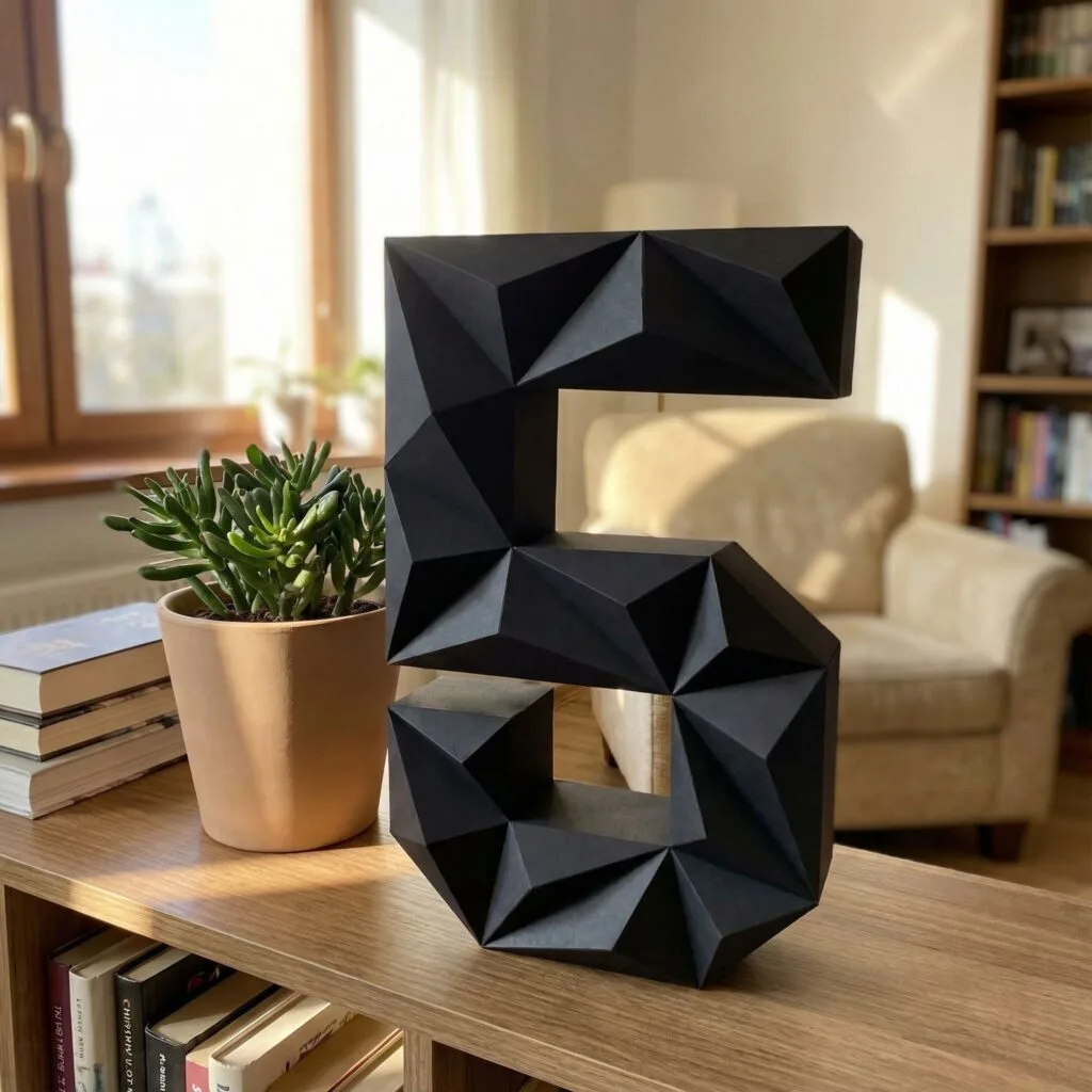 Numero 5 nero in papercraft 3D – modello PDF per compleanno e decorazioni