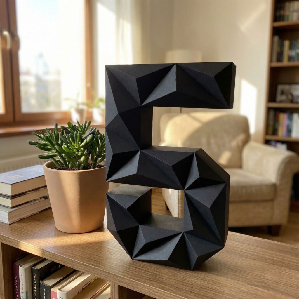 Chiffre 5 en papercraft 3D – modèle PDF à imprimer pour anniversaire et décoration