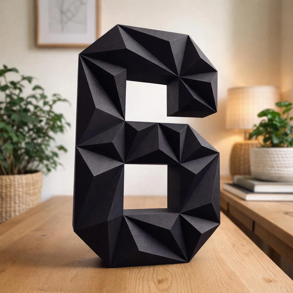 Schwarze Zahl 6 als 3D-Papercraft – PDF-Modell für Geburtstag und Dekoration