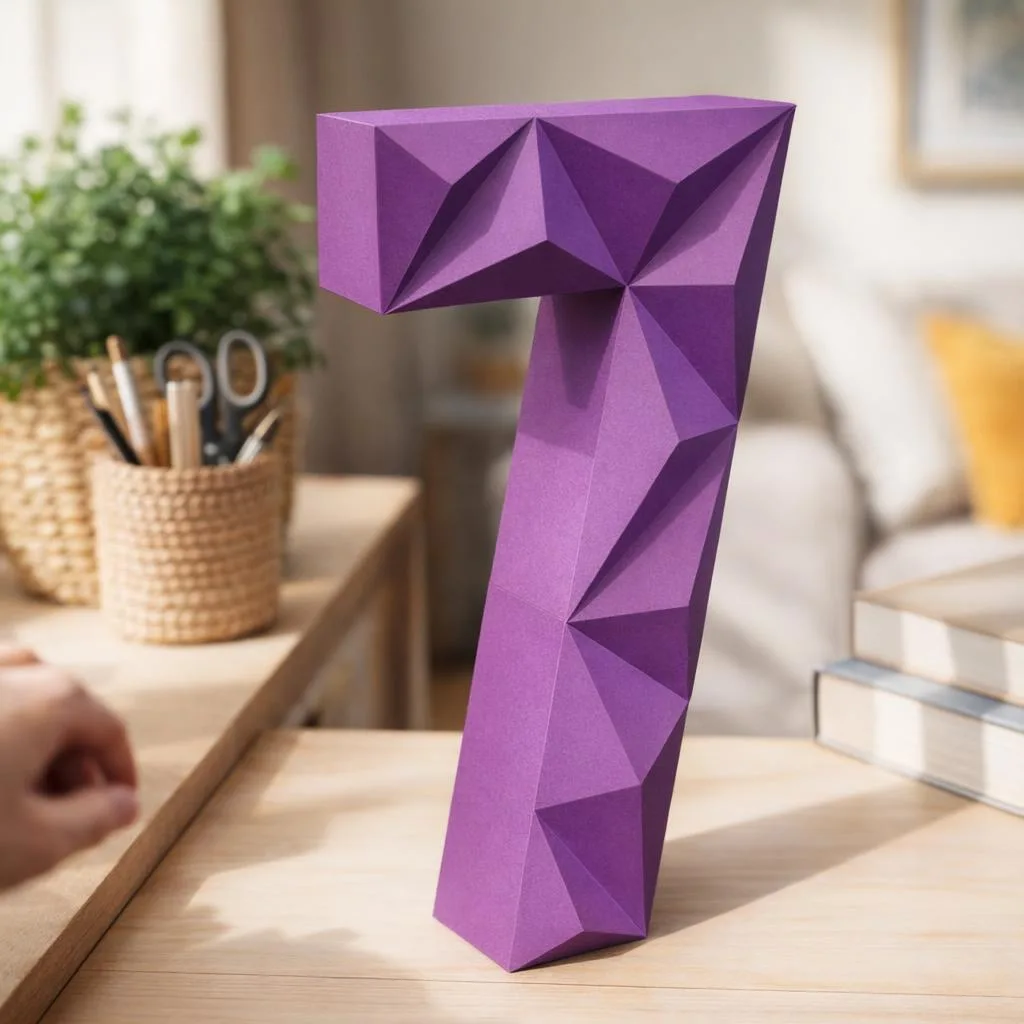 Número 7 em papercraft 3D – modelo PDF para imprimir para aniversário e decoração