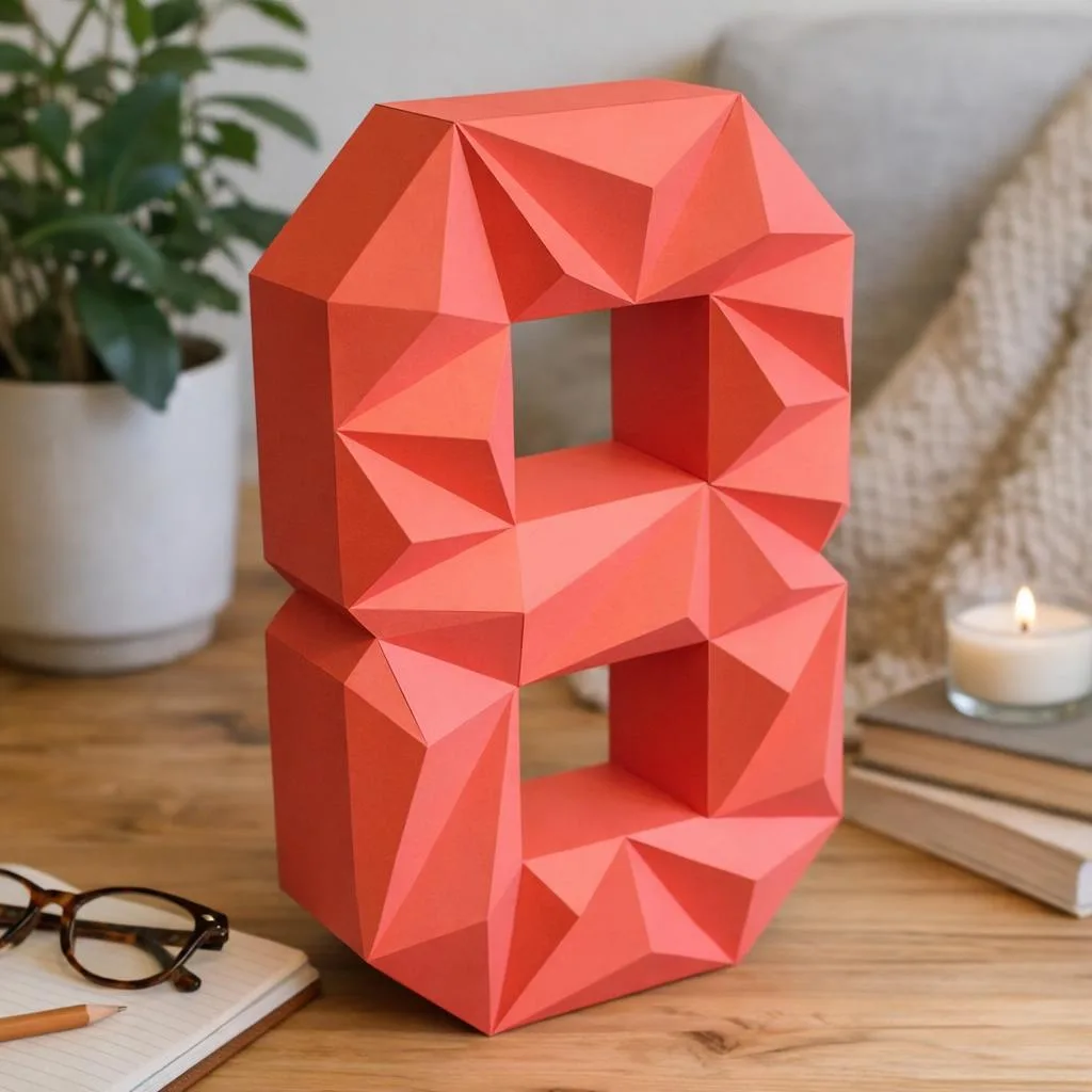Número 8 coral en papercraft 3D – modelo PDF para cumpleaños y decoración