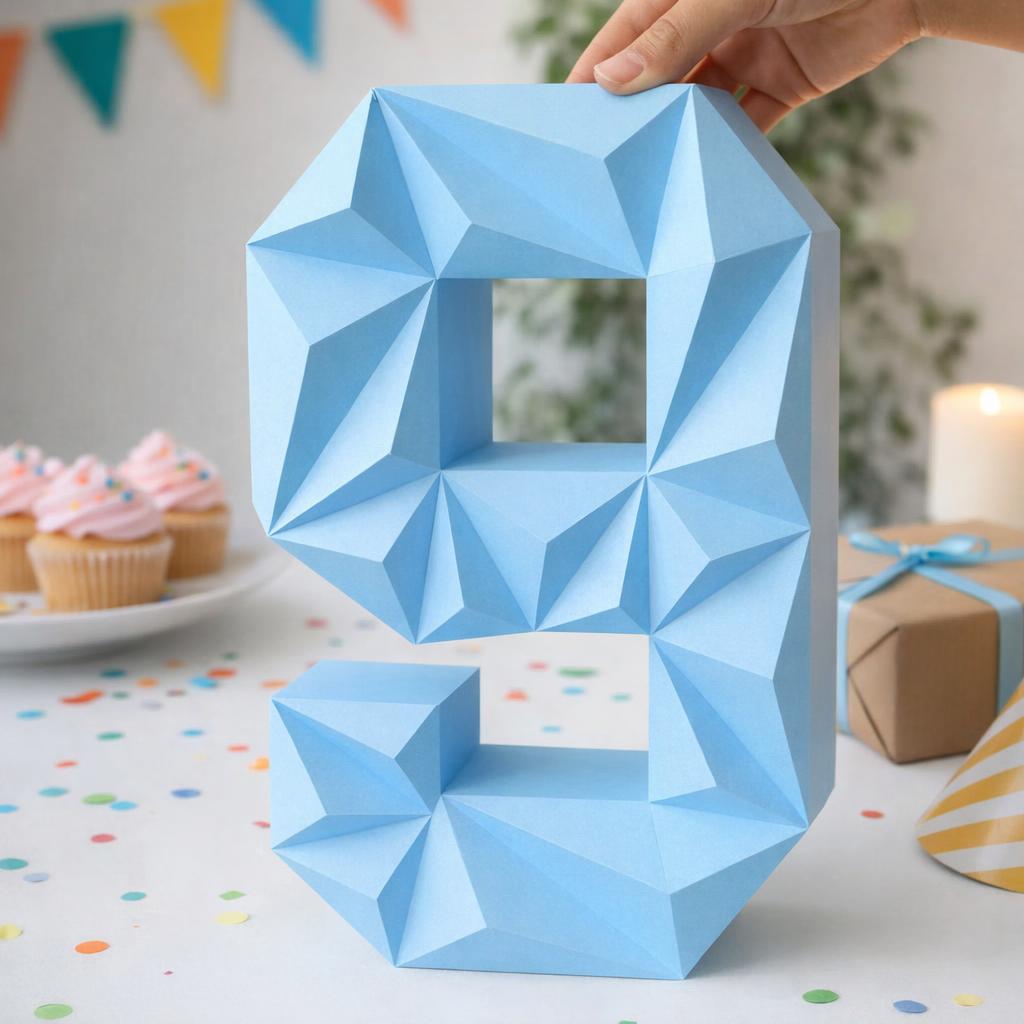 Chiffre 9 en papercraft 3D – modèle PDF à imprimer pour anniversaire et déco