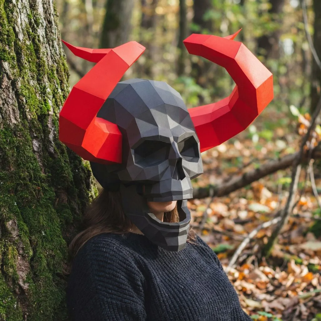 Demonic Skull with Horns in 3D Papercraft