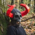 Crâne démoniaque avec cornes en papercraft 3D, vue 2