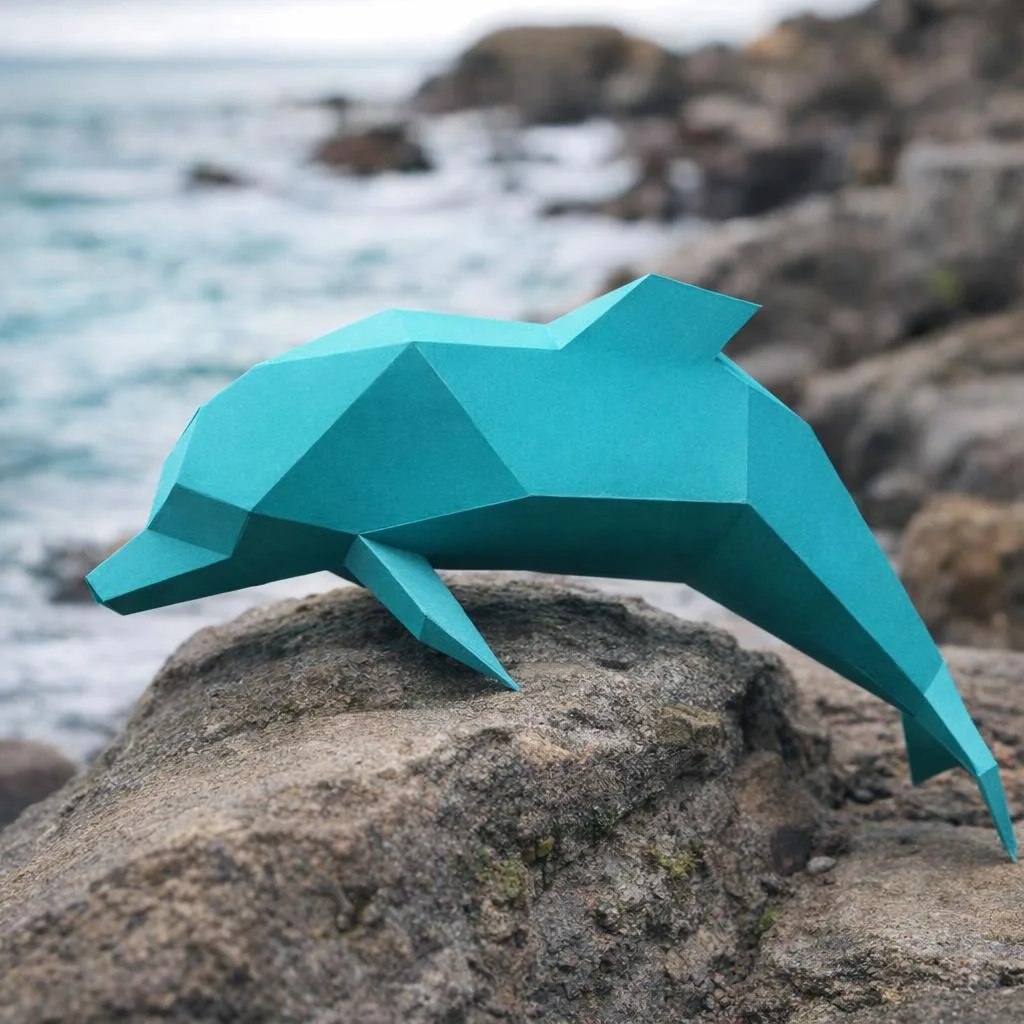 Golfinho turquesa em papercraft 3D