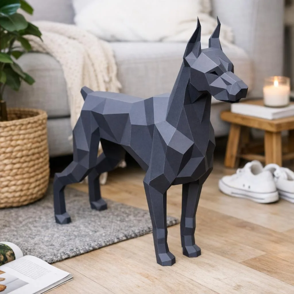 Doberman azul-ardósia em papercraft 3D