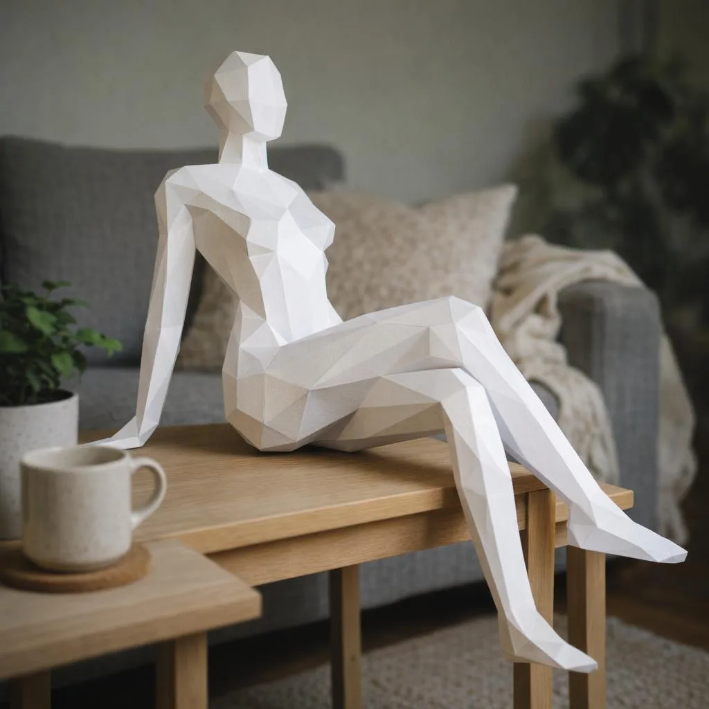 Donna seduta in papercraft 3D