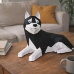 Liegender Husky aus 3D-Papercraft