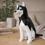Husky sentado en papercraft 3D