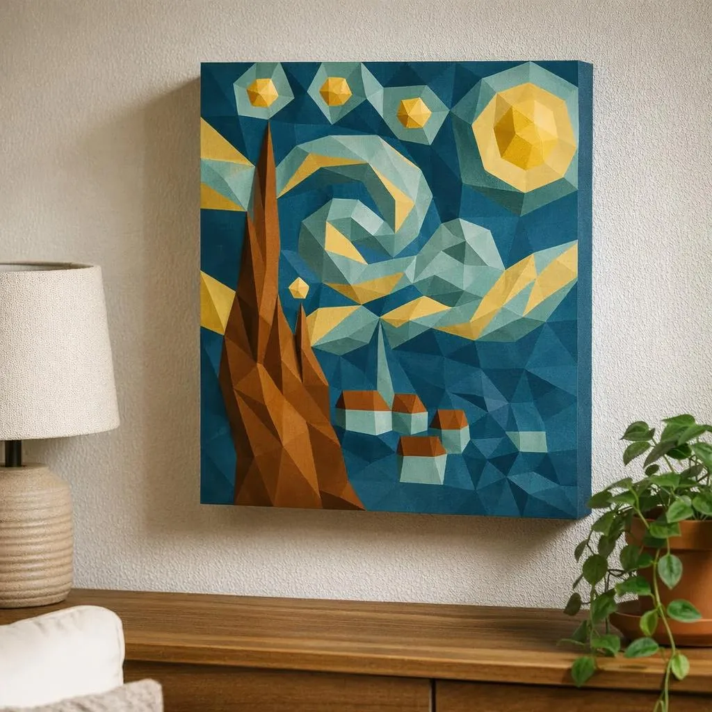 Starry Night, 3D papercraft artwork inspired by Van Gogh