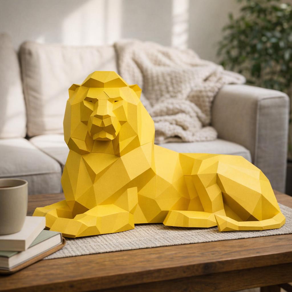 Lion couché en papercraft 3D