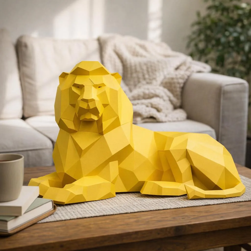 Leone disteso in papercraft 3D