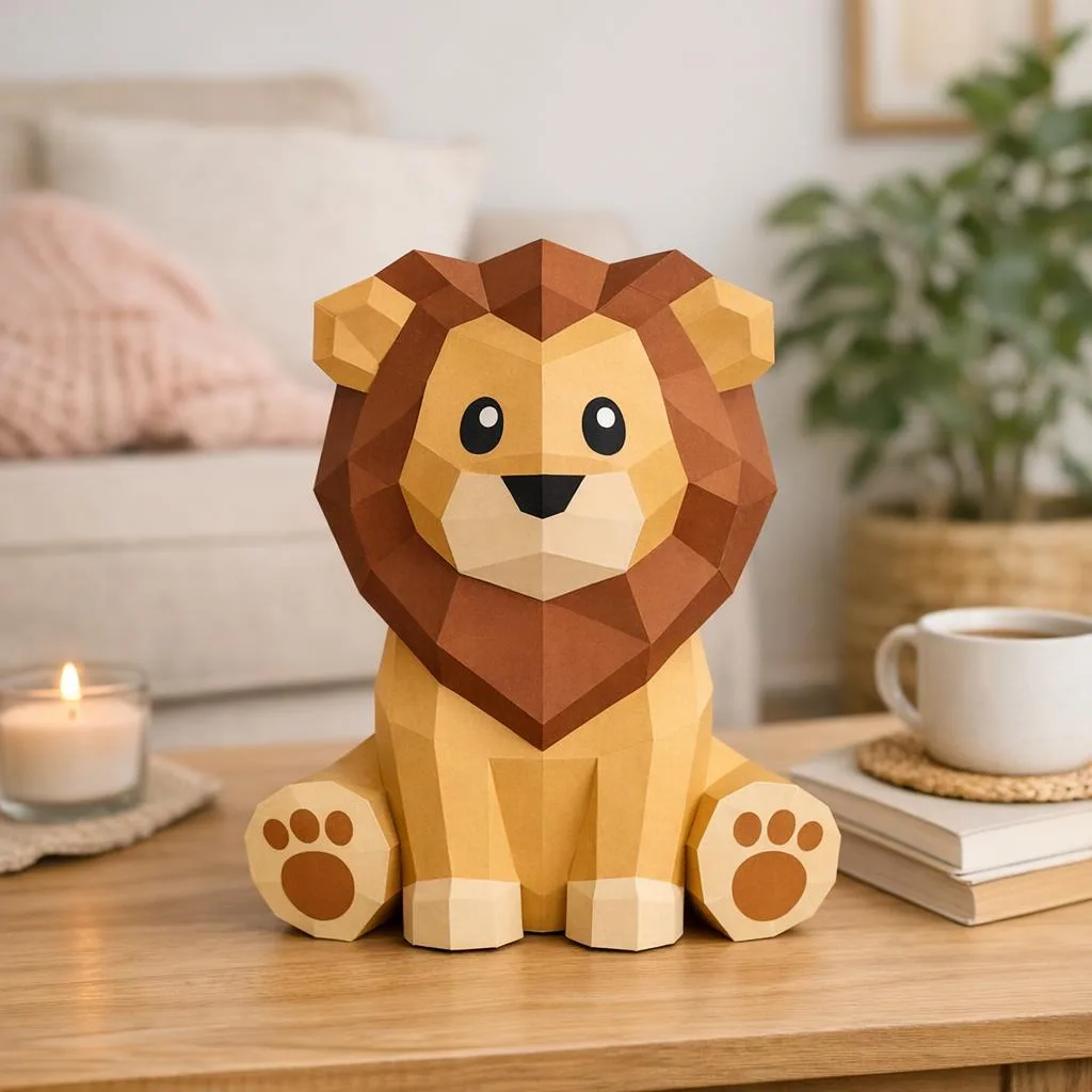 Süßes sitzendes Löwenjunges aus Papercraft 3D