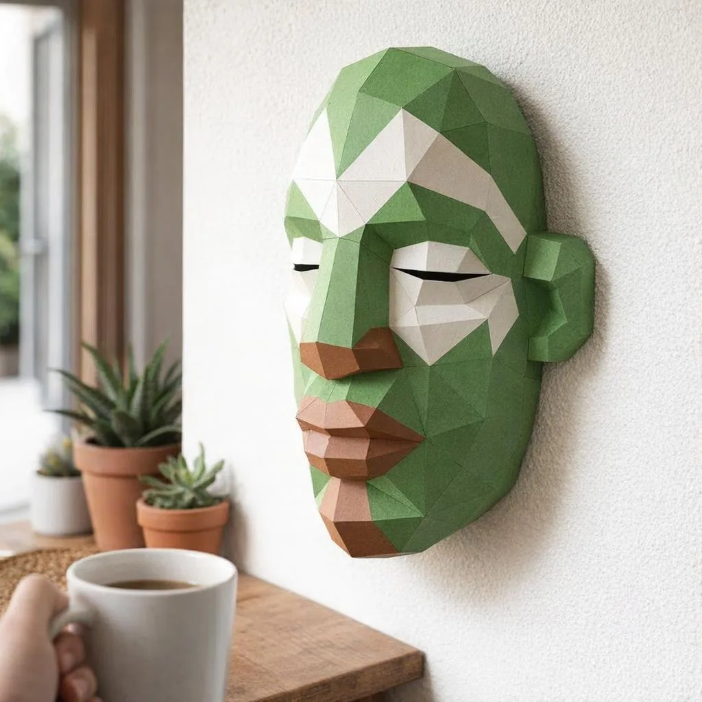Máscara africana verde papercraft 3D
