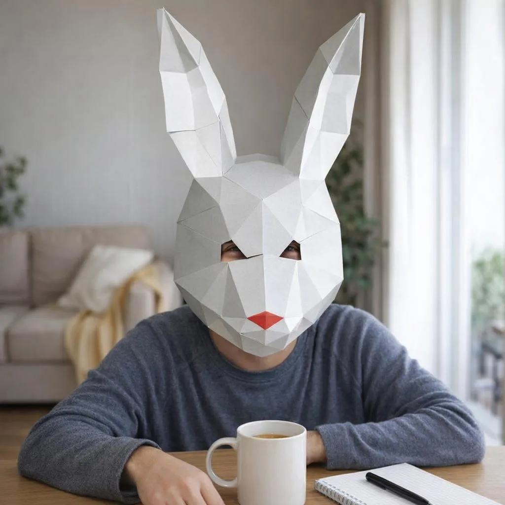 Maschera da coniglio con naso rosso in papercraft 3D