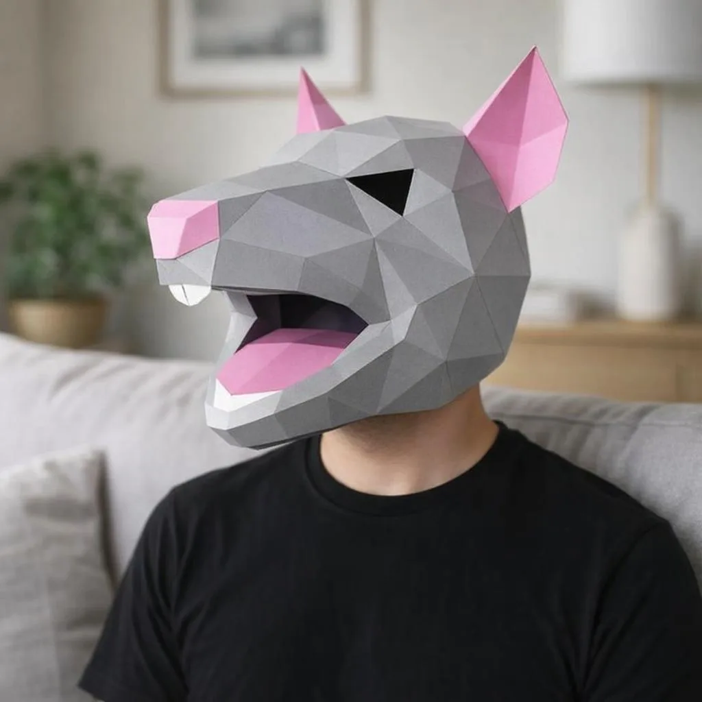 Open-Mouthed 3D Papercraft Rat Mask