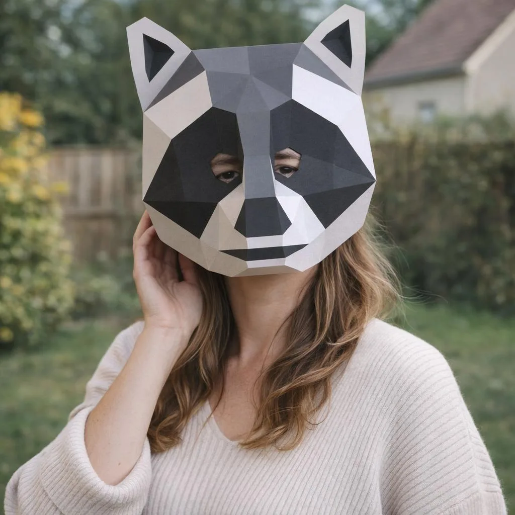 Schwarz-weiße Waschbärenmaske aus 3D-Papercraft